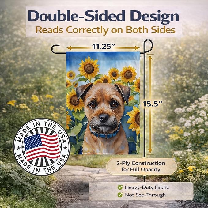 Caroline's Treasures DAC6033GF Border Terrier in Sunflowers Garden Flag Mailbox Flag Decorative Yard Flag Banner Outside Patio Artwork Yard Flower Beds, Garden Size, Multicolor