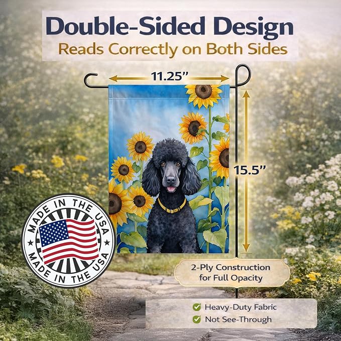 Caroline's Treasures DAC6138GF Black Poodle in Sunflowers Garden Flag Mailbox Flag Decorative Yard Flag Banner Outside Patio Artwork Yard Flower Beds, Garden Size, Multicolor