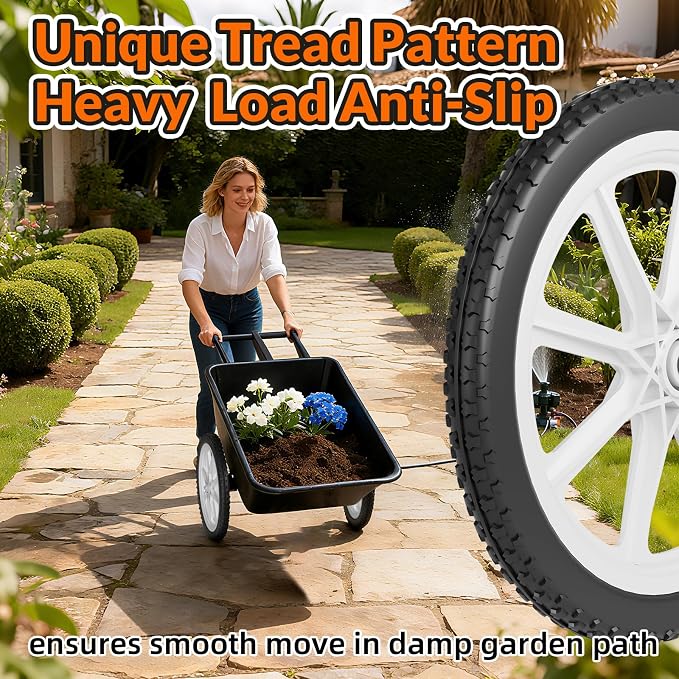 RONPOW 20 Inch Flat Free Wheelbarrow Wheels Compatible with rubbermaid Wheelbarrows Cart Tires, 5/8" Bearings and 3/4" Bearings, Replacement Wheelbarrow Wheels Garden Yard Carts, 400Lbs, 2Pack White