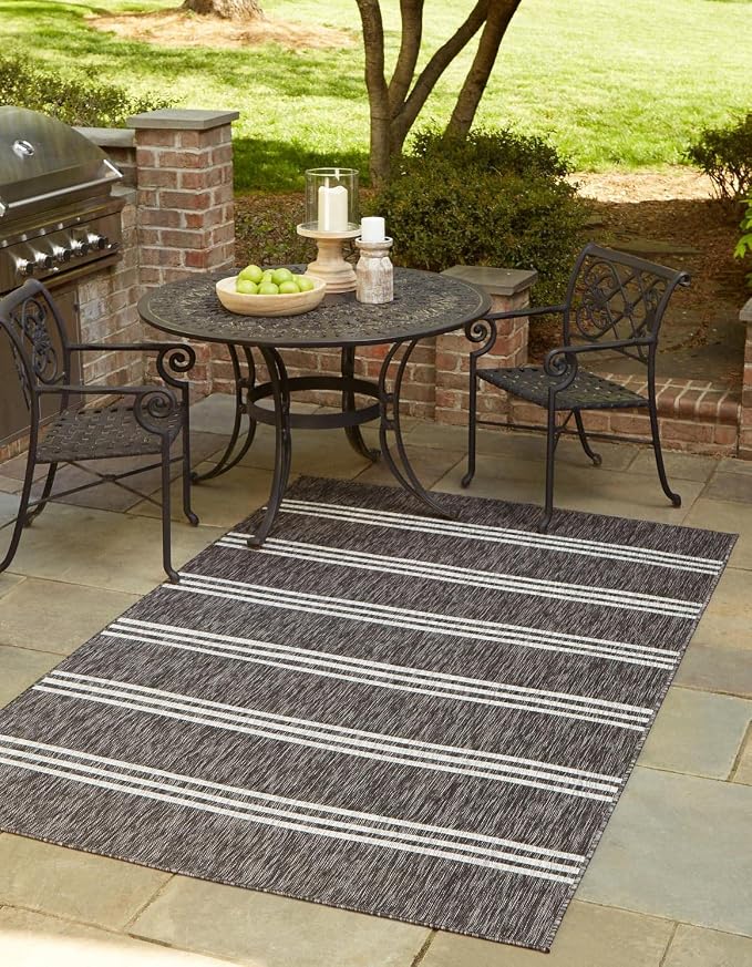 Unique Loom Outdoor Collection Area Rug - Anguilla (10' x 14' 1" Rectangle, Charcoal/ Ivory)