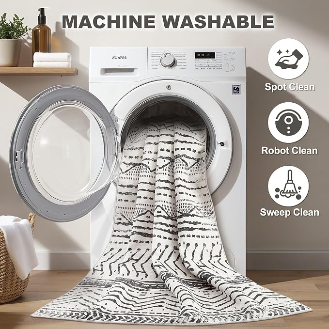 Nakagishi Boho 5x7 Area Rug Living Room Rugs Machine Washable Black | Soft, Pet & Kid Friendly, Carpet for Living Room/Bedroom/Office/Kitchen/Nursery, Daily Home Decor Stain Resistant Moroccan