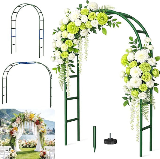 Thickened Rustproof Garden Arch Metal Trellis for Climbing Plants Outdoor, Wedding Arch Garden Arbor Frame Archway 4.9 x8.1 or 7.9 x6.7Ft Flower Arches for Bridal Party Decoration (Green)