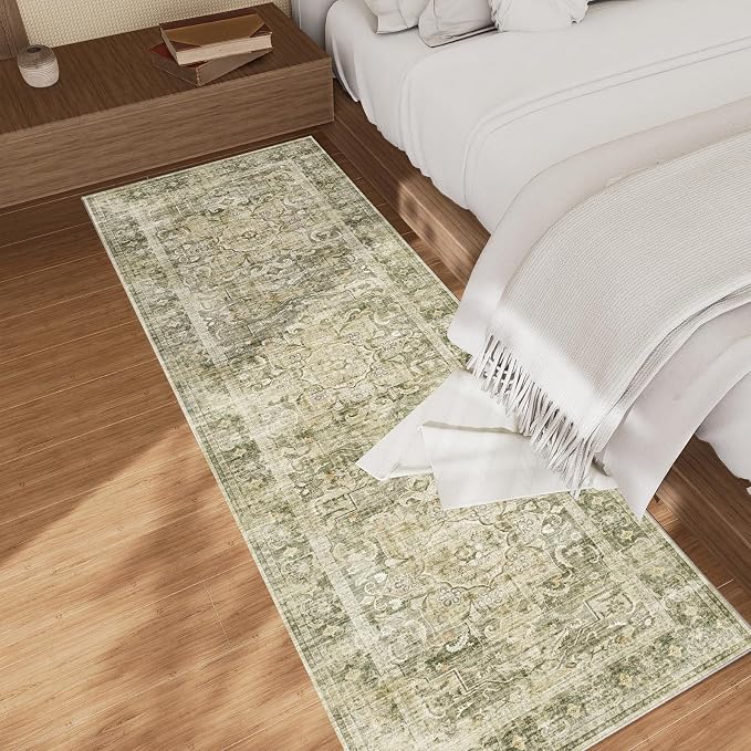Washable Runner Rug Non Slip: 2'6"x8' Kitchen Rug Runners Non Slip Low Pile Soft Faux Wool Boho Floor Rug Non Shedding Carpet Runners for Hallways Entryway Bedroom Bedside Living Room Farmhouse Indoor