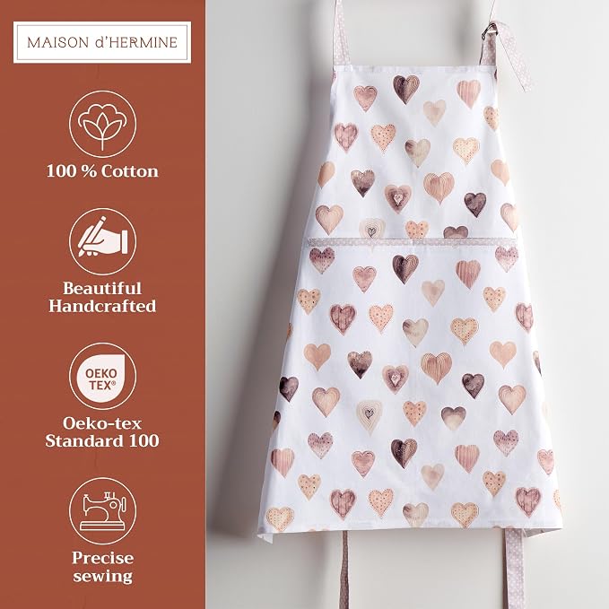 Maison d' Hermine Aprons for women with Pocket 100% Cotton (27.50"x31.50") | Adjustable Neck Strap & long ties Apron Men Chef Wedding Cooking Gardening Server Maid