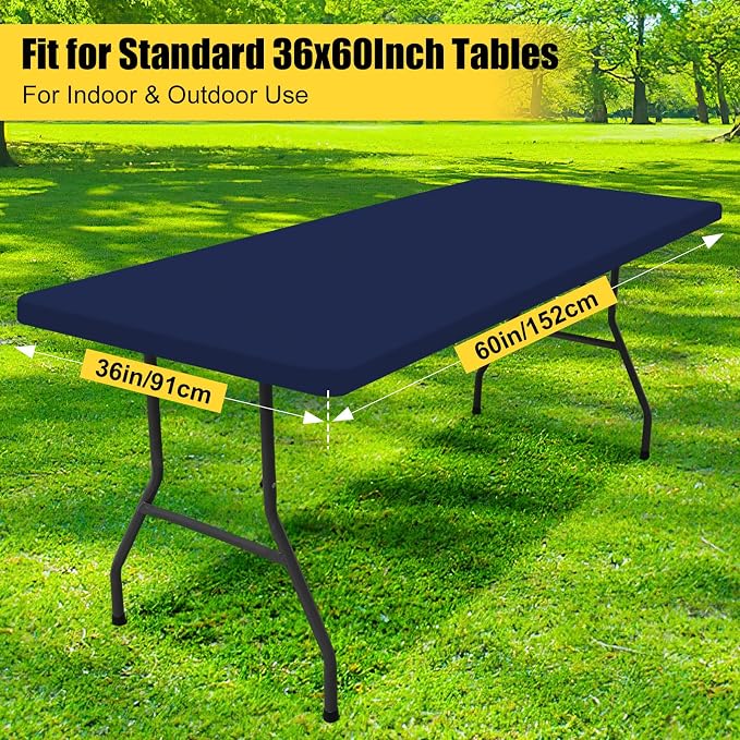 Smiry 6 Pack Rectangle Picnic Table Cloth, Waterproof Elastic Fitted Tablecloths, Washable Polyester Rectangular Patio Table Cover for Camping, Indoor and Outdoor (Navy, 36"x60")