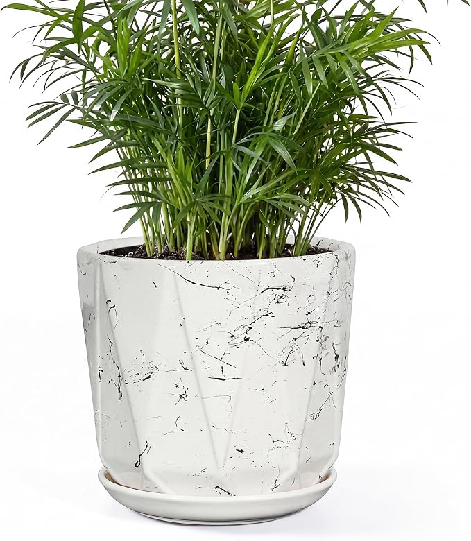 7.8 Inch Ceramic Plant Pot with Drainage Hole Mesh Net, Large Flower Pots for Indoor Plants with Saucer, Gardening Pots Outdoor