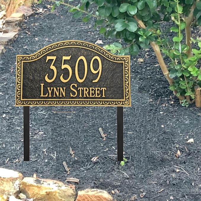 Address Sign Lawn Mounted - Custom House Number Sign with 2 Solid Metal Stakes,Address Numbers for Outside House,Yard,Garden,Grass,Ground,Drive Way,Lawn,13'' x 7.5''