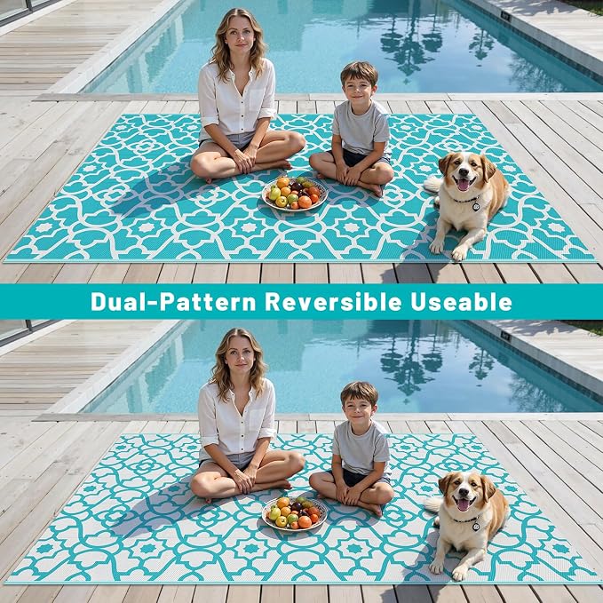 HEBE Outdoor Rug Waterproof 5x8, Plastic Straw Rug Camping Rug, Reversible Outdoor Patio Rugs RV Mat Clearance, Indoor Outside Floor Carpet for Porch,Deck,Camper,Balcony,Backyard