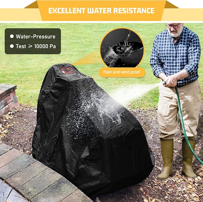 Riding Lawn Mower Cover, Heavy Duty 600D Lawnmower Covers Waterproof Outdoor Lawn Tractor Cover Tarp All Weather Ride on Mower Covers Universal Fit Decks up to 54" with Elastic Cord & Storage Bag
