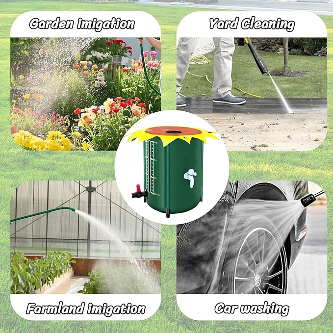 52 Gallon Collapsible Rain Water Collection Barrel System, Efficient Yard Rainwater Harvesting Solution with Spigot, Catchment Tank Stand Kit, Collector Storage Containers Long Term