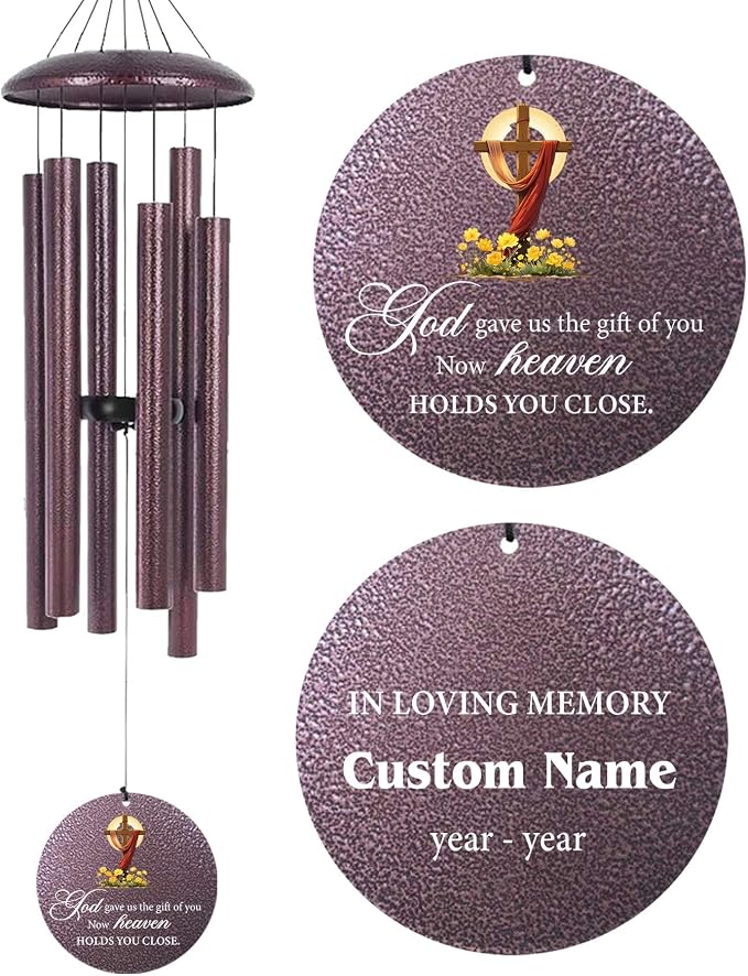 Personalized Memorial Wind Chimes for Loss of Loved One, Sympathy Gifts for Loss Mother Father Sister, Deep Tone Windchime for Outside Garden,Produced in Texas