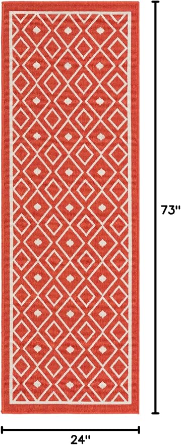 Unique Loom Outdoor Trellis Collection Area Rug - Kafes (2' x 6' 1" Runner, Rust Red/ Ivory)