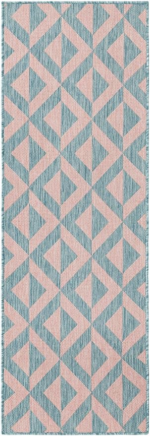 Unique Loom Outdoor Collection Area Rug - Napa (2' x 6' 1" Runner, Pink and Aqua/Light Blue)