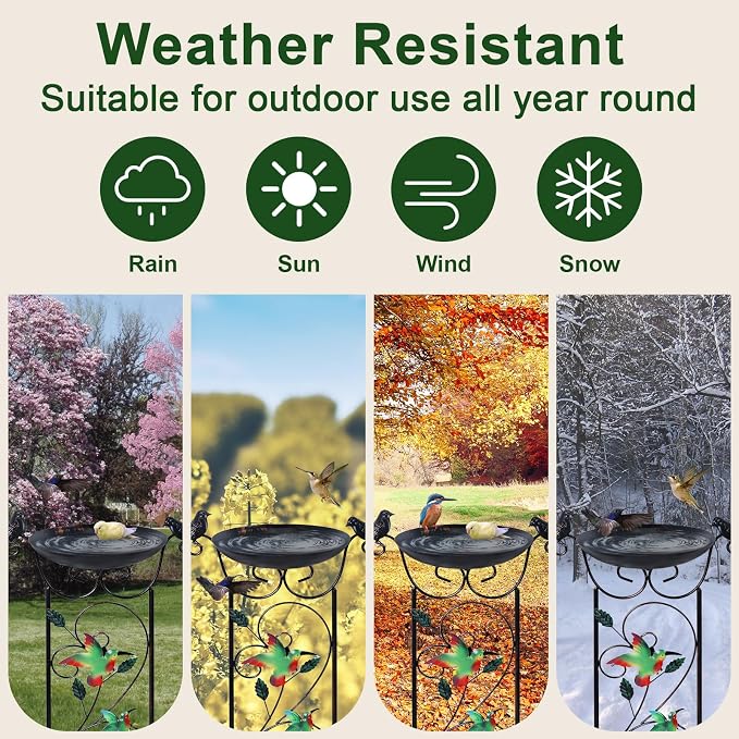 hogardeck 2 Pack 35” Metal Bird Bath with Garden Trellis for Climbing Plants Outdoor, Vintage Hummingbirds Decorative Birdbath, Garden Decor Metal Plant Support for Climbing Flowers