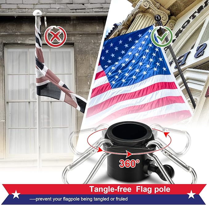 House Flag Pole With American Flag - Flagpoles Residential Kit with 5ft Tangle Free Metal Flag Pole,3x5 Embroidered US Flag,Holder Bracket,Heavy Duty Flag Poles for Outside House,Porch,Outdoor-Black