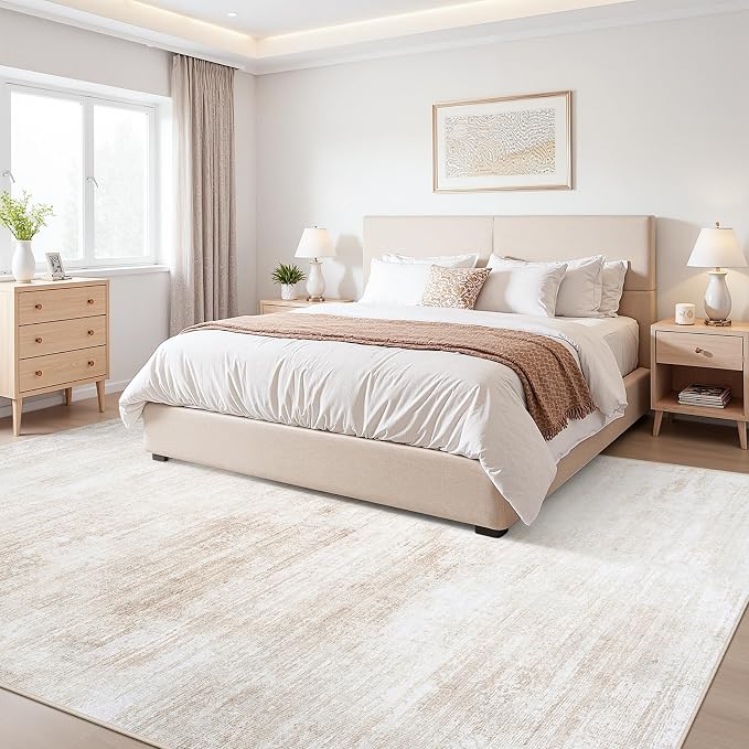 Tosuoka Washable Rug 8x10 Area Rugs for Living Room, Beige Abstract Soft | Bedroom Rug, Neutral, Cream, Non-Slip, Low-Pile, Modern, Large, Indoor Carpet for Nursery Dining Room Office Home
