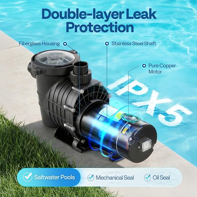 VIVOHOME 1.5 HP 6027 GPH Powerful Copper Motor Self-priming 115V Swimming Pool Pump w/ON/OFF Switch 1.25'' & 1.5" & 2.0'' Unions Energy Saving w/Strainer Basket