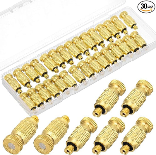 30 Pack 0.020" (0.5 mm) 10-24 UNC Brass Misting Nozzles High Pressure Misting System Heads Sprayer for Outdoor Cooling System Anti-drip Fogging Spray Heads for Gardening Landscaping Cooling