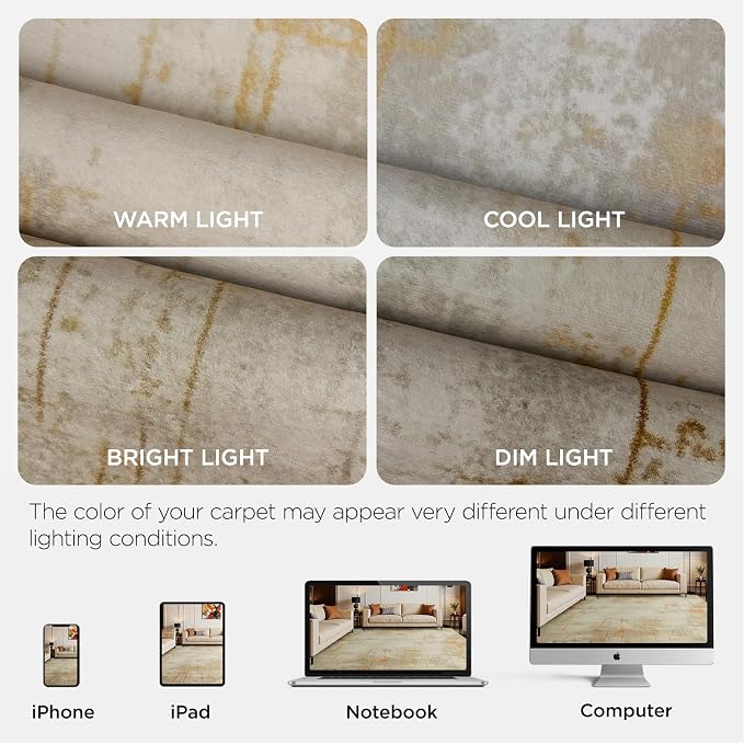 Joydeco 5x7 Area Rugs for Living Room, Washable Modern Abstract Non Slip Soft Rug, Low Pile Carpet for Bedroom, Dining Room, Home Office, Pet & Child Friendly, Light Brown & White&Beige