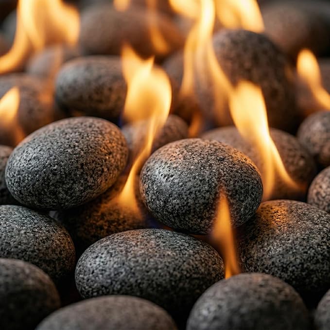 Midwest Hearth Natural Tumbled Lava Stones for Gas Fire Pit and Fireplace | Extra Large (3"–5") | Smooth Round Volcanic Rock | 10 Lbs