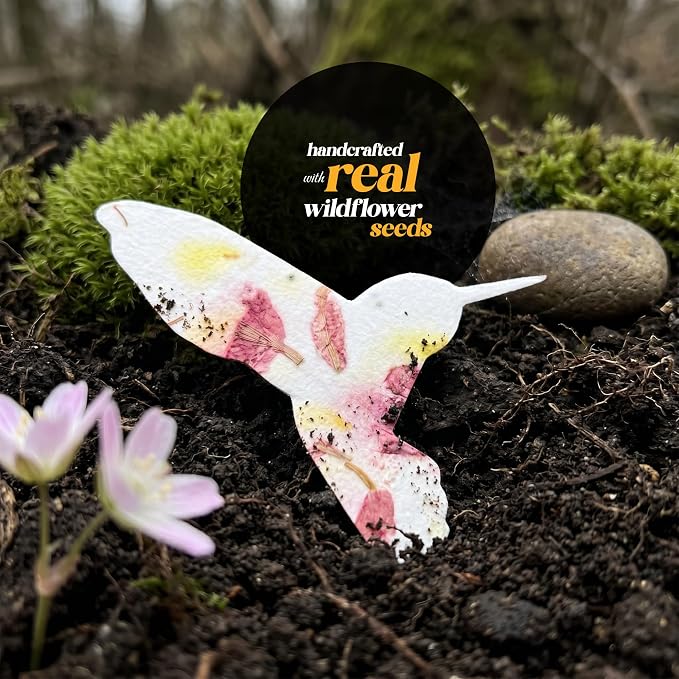 Plantable Memorial Gift Tags with Wildflower Seeds – 24 Pack Pink & Yello Hummingbird-Shaped Writable Gift Wrap Tags for Funeral Favors, Sympathy Gifts & Celebration of Life Keepsakes