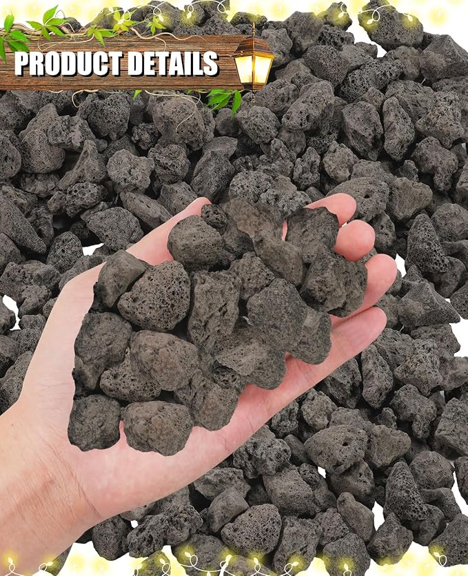 20 lbs Durable Black Lava Stones for Indoor Gas Fireplaces, Fire Pits, and Fire Pit Tables, Gas Fireplace Rocks, 0.8-1.2 Inch Fire Pit Stones for Outdoor Grills and Landscaping