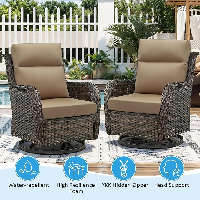 Sunbrella Outdoor Patio Chair Cushions 44x21x3.5 inch, Set of 2 Thicken Comfy Cushions for Rocker Non Slip Fade Shield Water Repellent High Back with Ties, Canvas Camel
