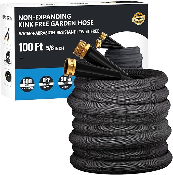 100 FT Garden Hose, Non-Expanding Water Hose, Ultra Flexible, Burst-Resistant, Kink-Free, High-Pressure Garden Hose for Easy All-Weather Use on Lawns, Gardens, and Outdoor Cleaning