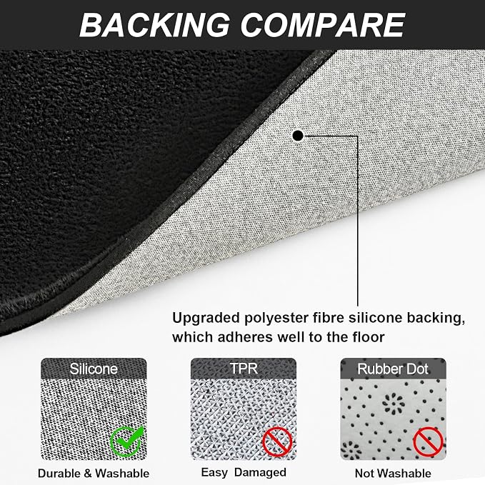 Vasofe Black Runner Rug, 2x10 Feet Washable Soft Hallway Bedroom Runner Rug | Indoor Thickened Memory Foam Long Bedside Rugs for Dorm Kids Boys Room, Washable Medium Pile Soft Carpets for Entrance Hall