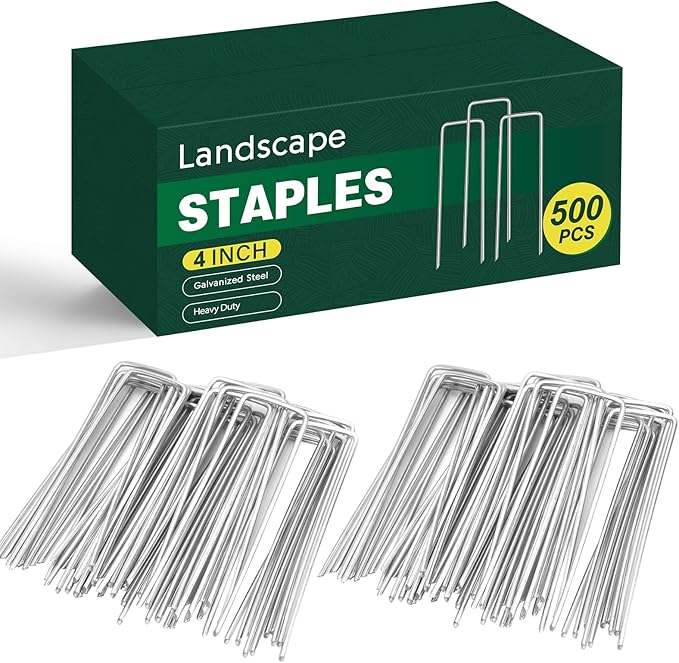 CEWOR 500 Pack Landscape Staples 4 Inch, Galvanized Garden Stakes 12 Gauge U-Shaped SOD Pins Yard Ground Staples for Landscaping Fabric, Plant Cover, Lawn, Turf, Irrigation Tubing Hose
