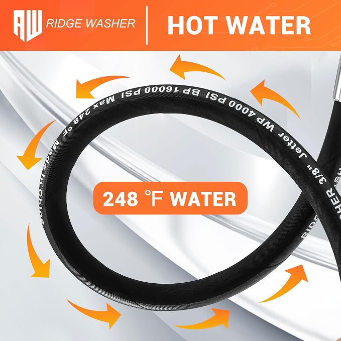 RIDGE WASHER Pressure Washer Whip Hose with Swivel, 3/8'' Power Washer Jumper Hoses, Hose Reel Connector Hoses for Pressure Washing with Adapter Set, 8 FT, 4000 PSI