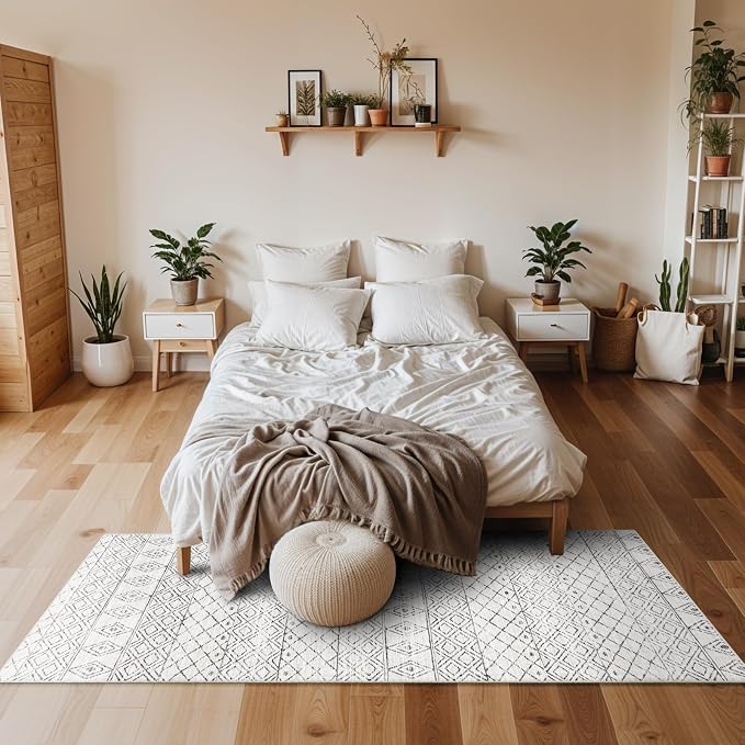 2'x6' Hallway Runner Rug:Moroccan Modern Geometric Grey Rug | Washable, Non-slip Backing, Soft Thin Low Pile Texture,Ideal for Front Door Entry, Bedroom, Living Room,Home Decor
