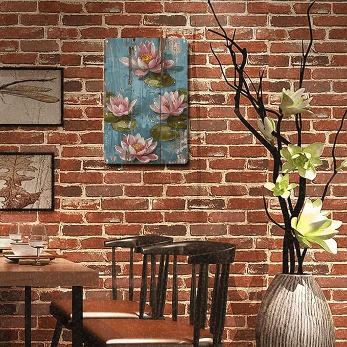 Metal Sign Tin Sign Vintage Wall Art Vintage Tranquil Water Lilies Tin Sign for Shabby Chic Interiors Rustic Elegance and Corrosion Re Bathroom Decor for Restaurant 8×12 Inches