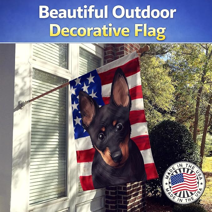Caroline's Treasures CK6603CHF Lancashire Heeler American Flag House Flag Large Porch Sleeve Pole Decorative Outside Yard Banner Artwork Wall Hanging, Polyester, House Size, Multicolor