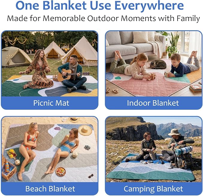 Exclusivo Mezcla Extra Large Waterproof Picnic Blankets 3 Layer, Sandproof and Foldable Outdoor Blanket for Beach Camping, Park and Travel