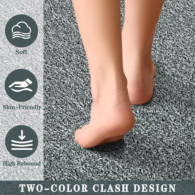 7x10 Grey Green Area Rug | Washable Memory Foam, Low Pile Non Slip Indoor Carpet for Living Room Bedroom Office Classroom College Dorm Room Home Decor