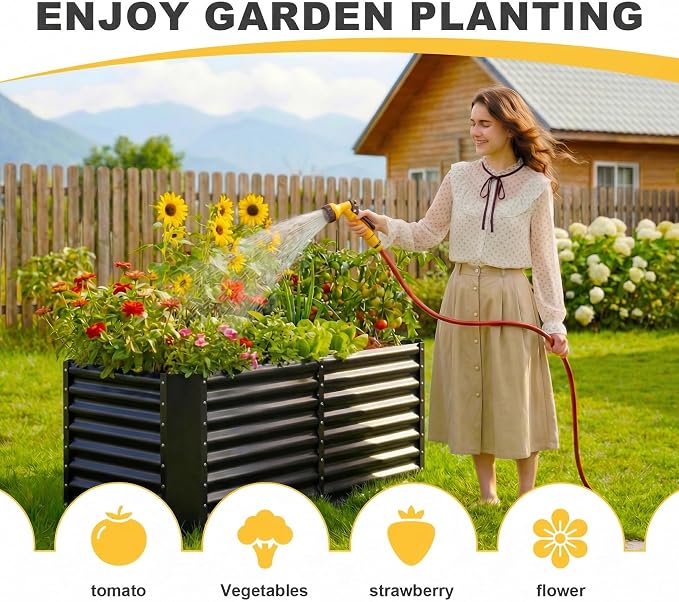 AHEONLAR 2 Pack 4×2×2ft Galvanized Raised Garden Beds, Rectangle Durable Planter Boxes Outdoor for Vegetables, Fruits, Flowers and Plants, Quick Assembly, Black
