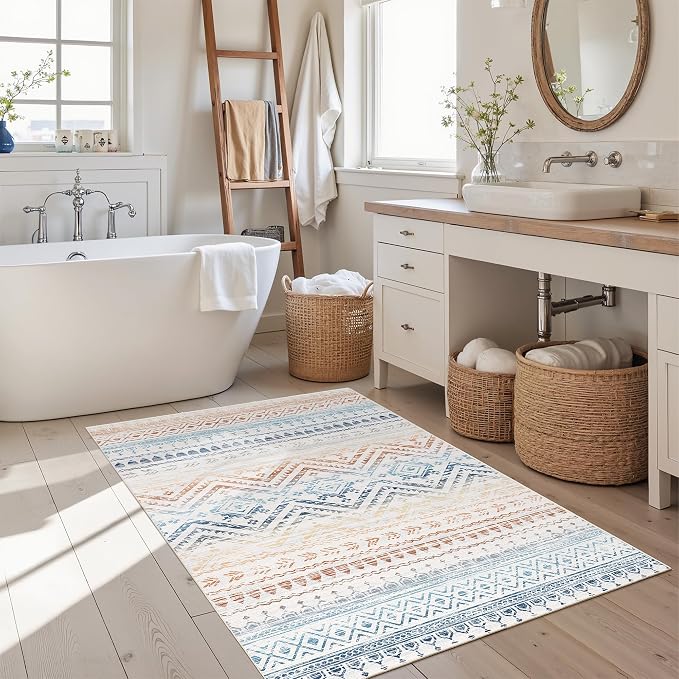 Miukiki 2x3 Entryway Rug Washable Non Slip Moroccan Area Rugs Multi | Soft Low Pile Kitchen Rug for Bedroom Bathroom Floor, Indoor Small Rug Easy Clean Machine Washable Rugs 2'x3'