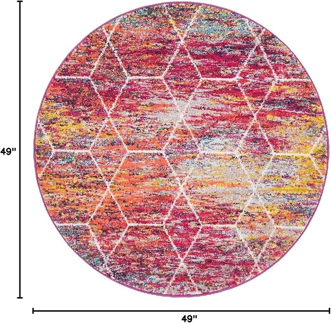 Unique Loom Trellis Frieze Collection Area Rug - Geometric (4' Round, Multi/ Ivory)