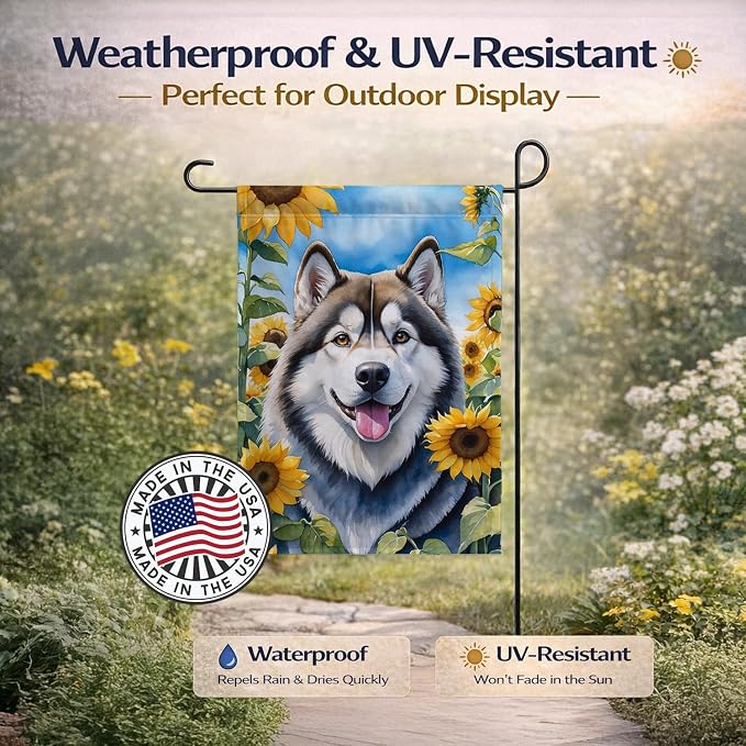 Caroline's Treasures DAC6005GF Alaskan Malamute in Sunflowers Garden Flag Mailbox Flag Decorative Yard Flag Banner Outside Patio Artwork Yard Flower Beds, Garden Size, Multicolor