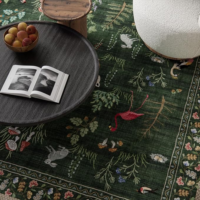 Machine Washable Rugs for Living Room: 5x7 Area Rugs for Bedroom Vintage Rugs Stain Resistant Non Slip Low Pile Soft Carpet Rug for Kitchen Dining Room Farmhouse Nursery Kids Room