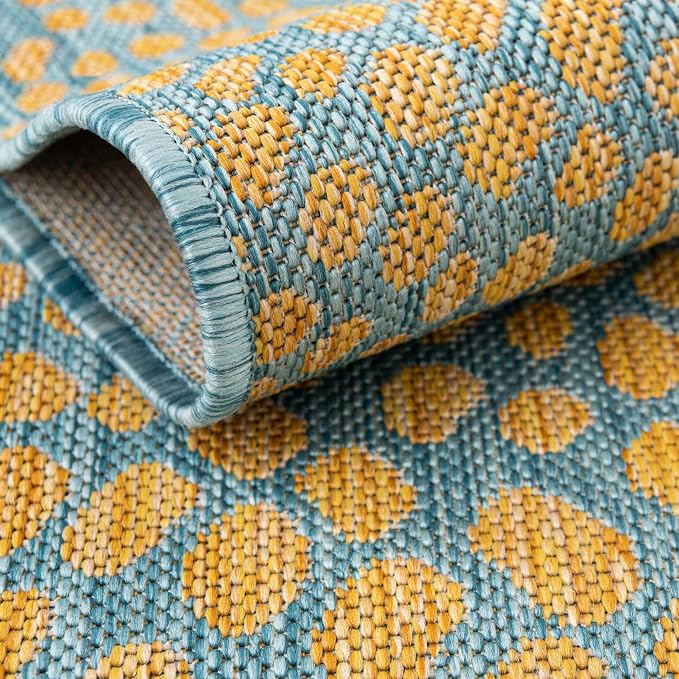 Unique Loom Jill Zarin Outdoor Collection Area Rug - Cape Town (7' 10'' Square, Yellow and Aqua/ Light Blue)