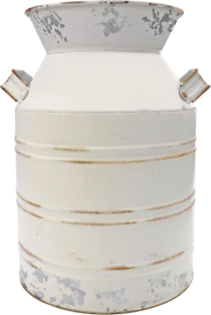 Vintage Rustic Farmhouse Galvanized Metal Shabby Chic Flower Vase Watering Can Tin Jug French Style Bucket Pot Pitcher Flower Holder Vase with Handle for Kitchen Garden Decor —Large,9.8" H