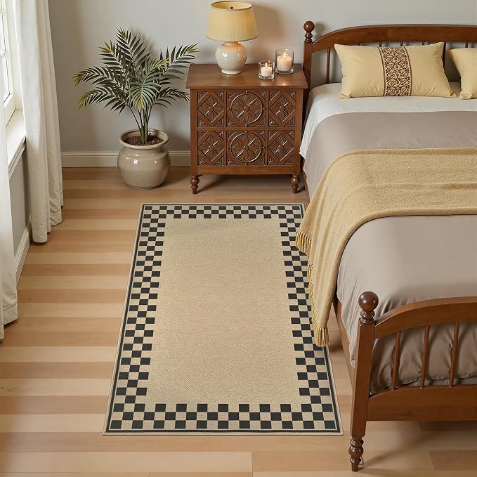UERMEI 3x5 Outdoor Jute Area Rug Patio Farmhouse Checkered Brown | Indoor Outdoor Washable Non Slip Pet Friendly Carpet for Door Mat Area Rug for Patio Bedroom Living Room Kitchen Porch