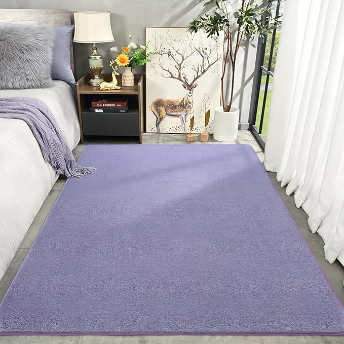 Amearea Modern Area Rug for Bedroom Living Room, 4x6 Purple Memory Foam Rug | Thickened Fluffy Indoor Washable Rugs Non Slip Minimalist Carpet for Kids Boys Girls Dorm Nursery Room Decor