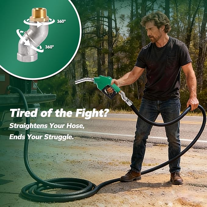 1" NPT Automatic Fuel Nozzle with Hose Swivel, Auto Shut-Off Gas Pump Nozzle, Max 30 GPM Flow, 3-Speed Padlock, 1-3/16” Spout, for Diesel, Gasoline, Kerosene, Biodiesel (Green)