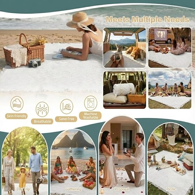White Picnic Blanket, Extra Large Soft Cotton Gauze Picnic Rug 71"x71", Lightweight Breathable Blanket, Machine Washable for Beach, Camping, Park, Couples (Canyon Hues - No Straps)