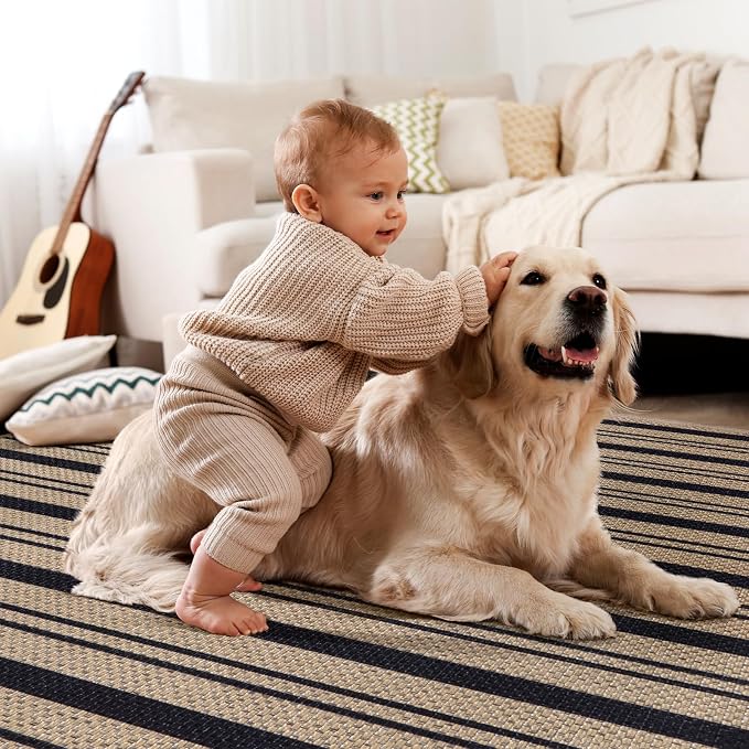 Tangsoo 2x6 Washable Non-Slip Runner Rug for Hallways,Striped Easy Jute Rug | Modern Kitchen Thin Carpet Farmhouse Indoor Outdoor Runner Door Mat for Porch Laundry Bedroom Entryway