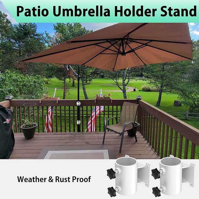 Deck Umbrella Mount Stainless Steel Patio Umbrella Holder, Umbrella Clamp Mount for Deck Railing Heavy Duty Outdoor Umbrella Clamp White（2 Pcs）