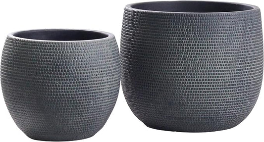 Olly & Rose Barcelona Ceramic Plant Pot Set 2 - Black Flower Pots 7" and 5.5" - Indoor & Outdoor Planters (Black)